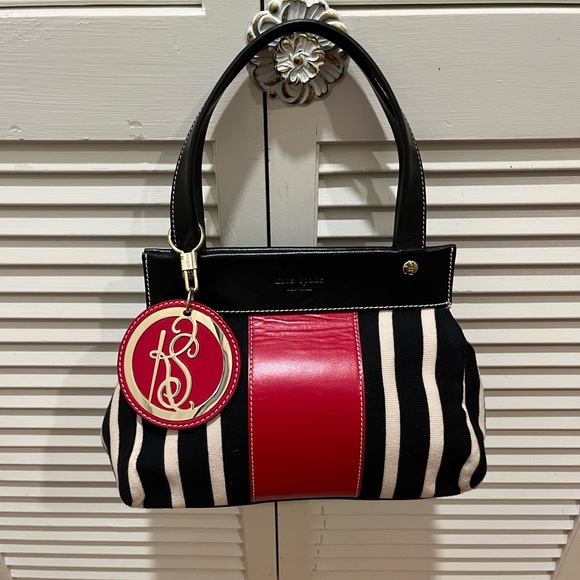 kate spade Handbags - kate spade Black, Cream & Red Striped Satchel Bag